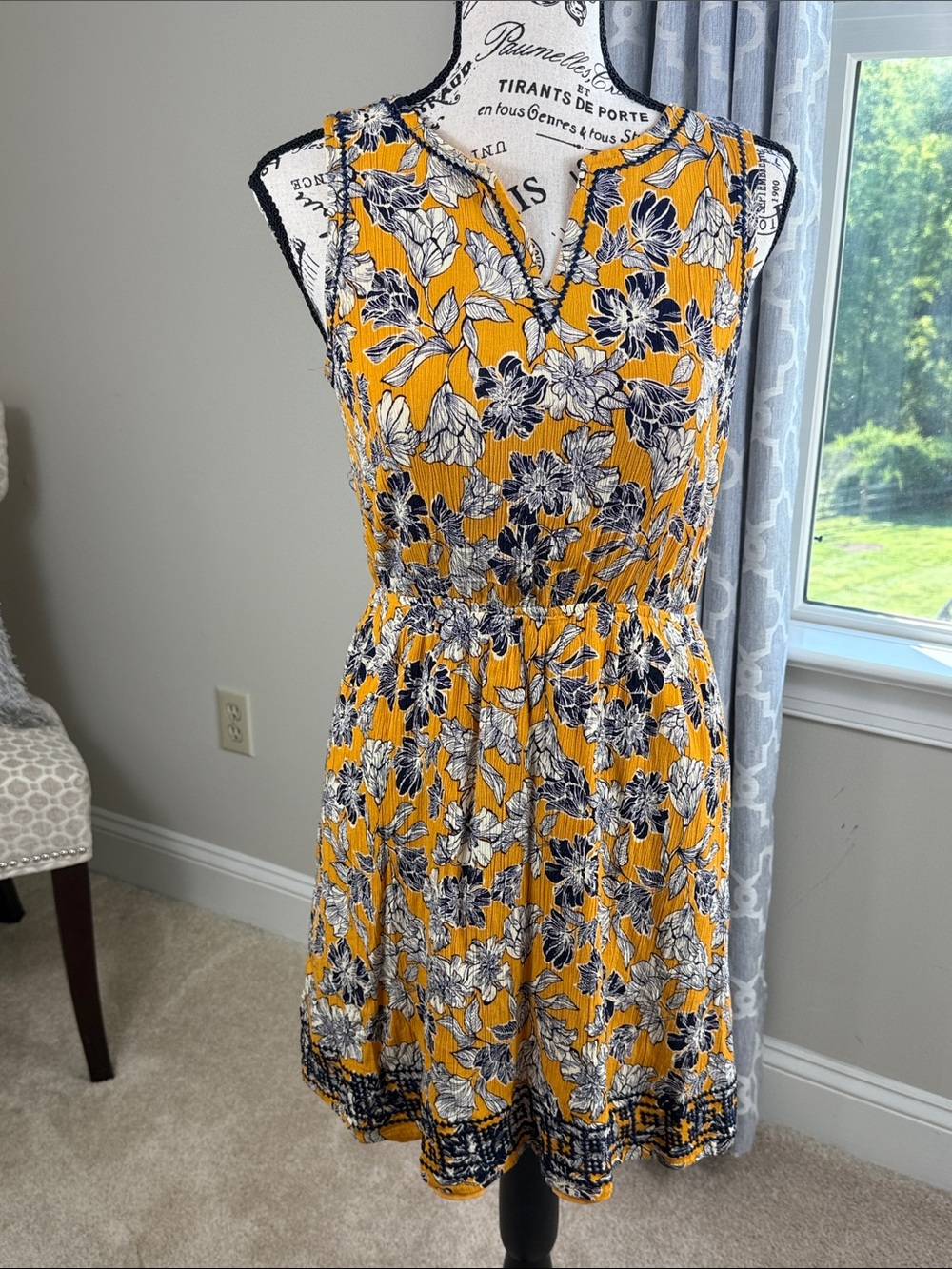 Sleeveless Yellow Floral Summer Dress - Lightweight Women's Dress